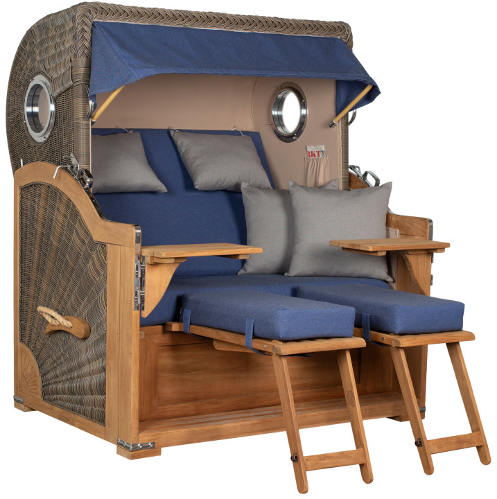 Strandkorb Westerland Teak Bullauge PE Grey Dessin 595 Grau